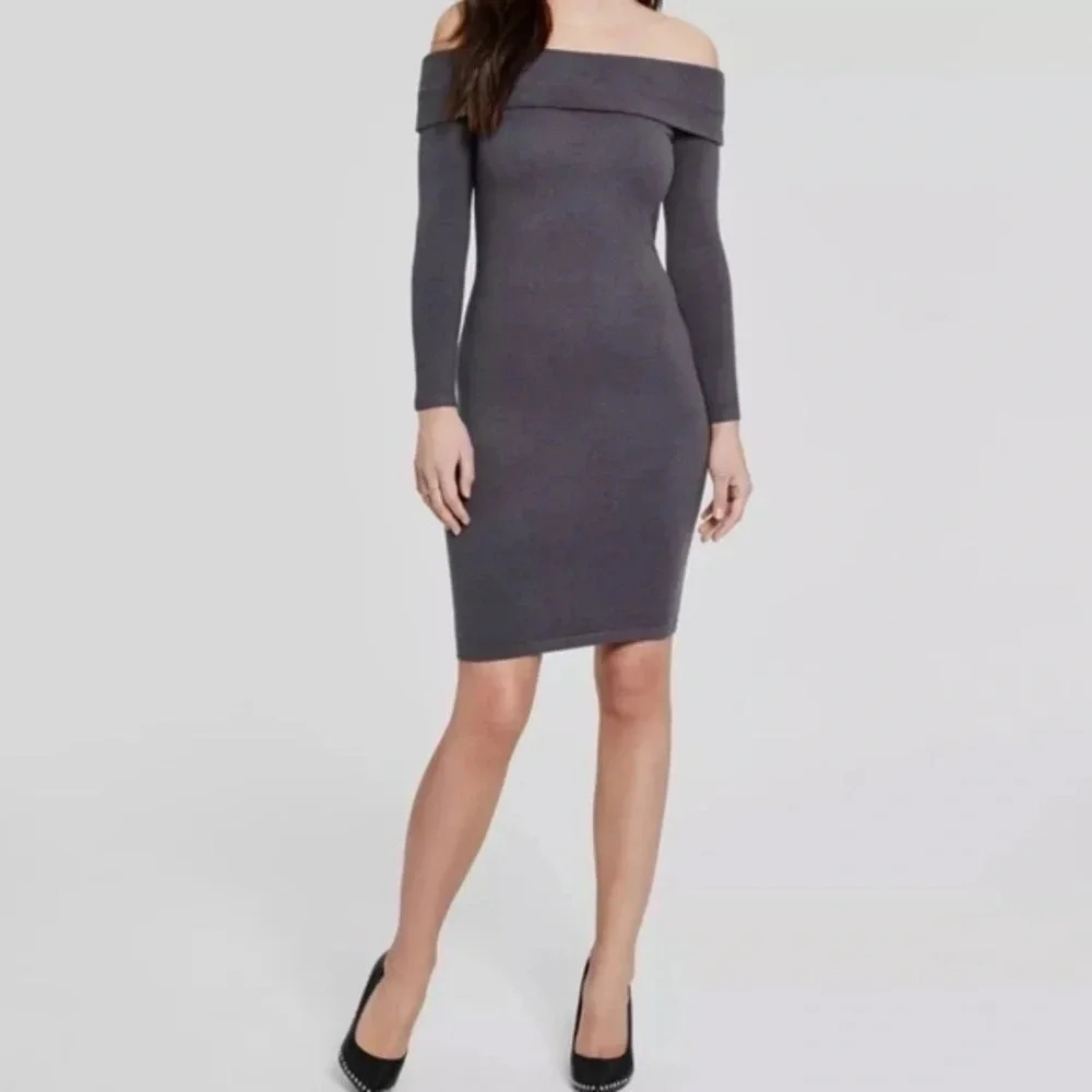 Guess | Women's Gray Off the Shoulder Ines Sheath Sweater Dress Size XL NWT